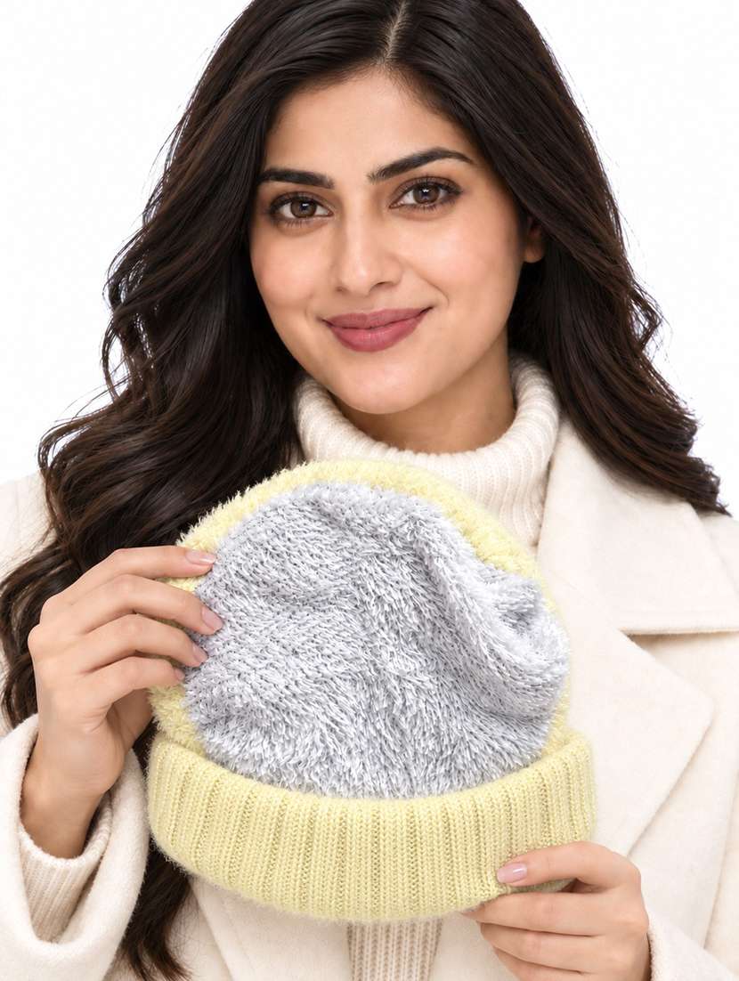 Women Self Design Winter Cap With Knit Brim - 22702603 -  Standard Image - 3