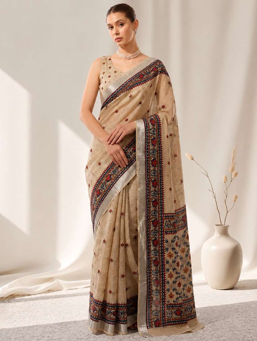 women printed casual wear saree with blouse