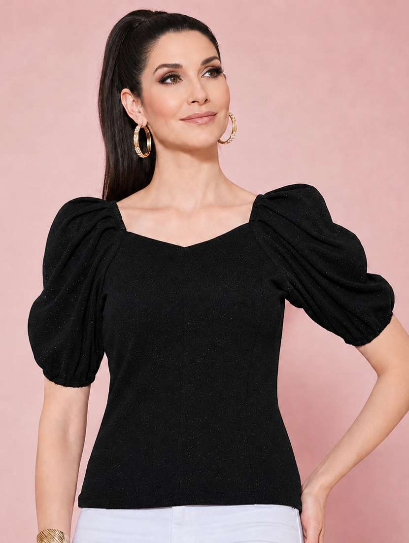 Women Self Design Puff Sleeves Regular Top - 22702796 -  Standard Image - 3