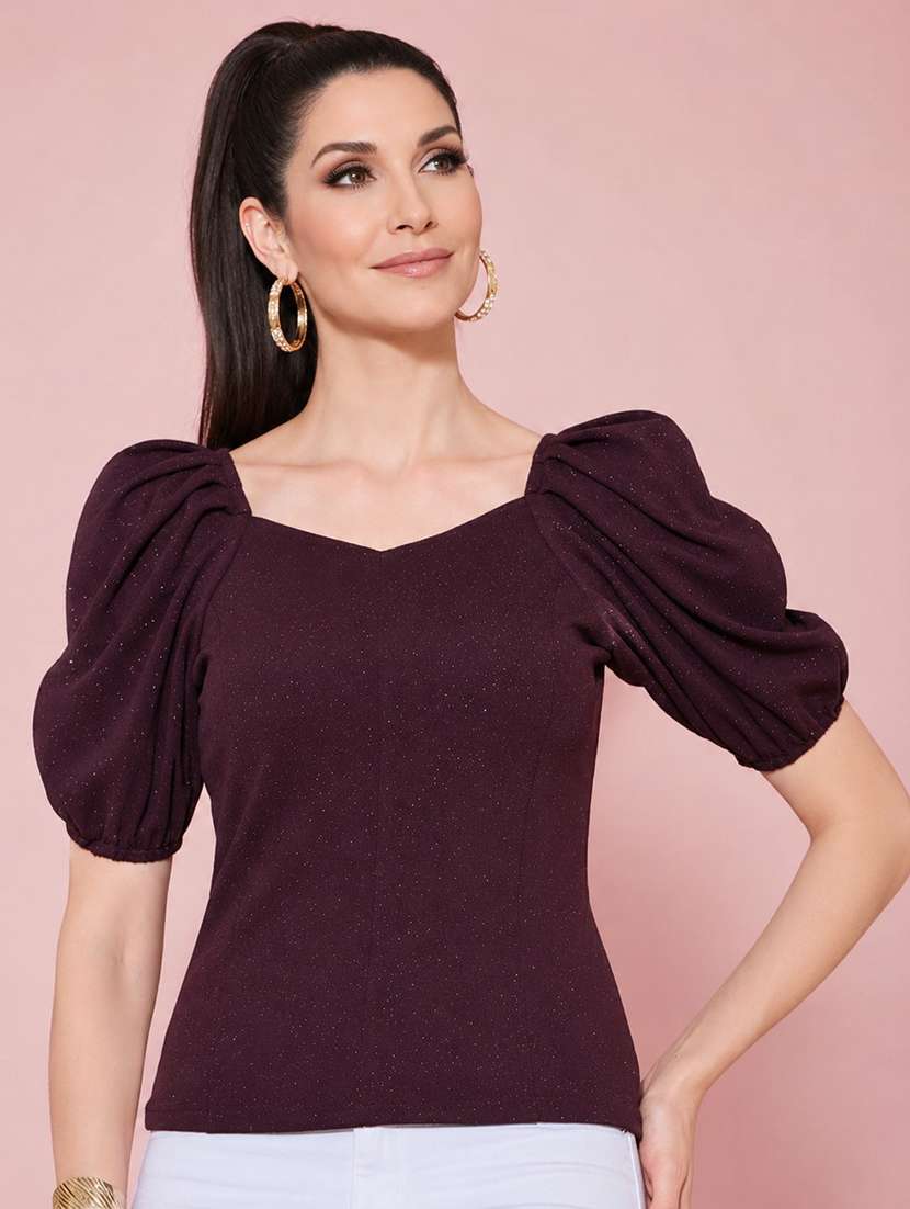 Women Self Design Puff Sleeves Regular Top - 22702797 -  Standard Image - 3