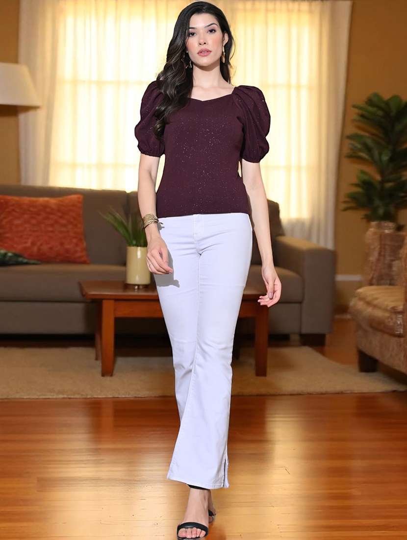 Women Self Design Puff Sleeves Regular Top - 22702797 -  Standard Image - 5