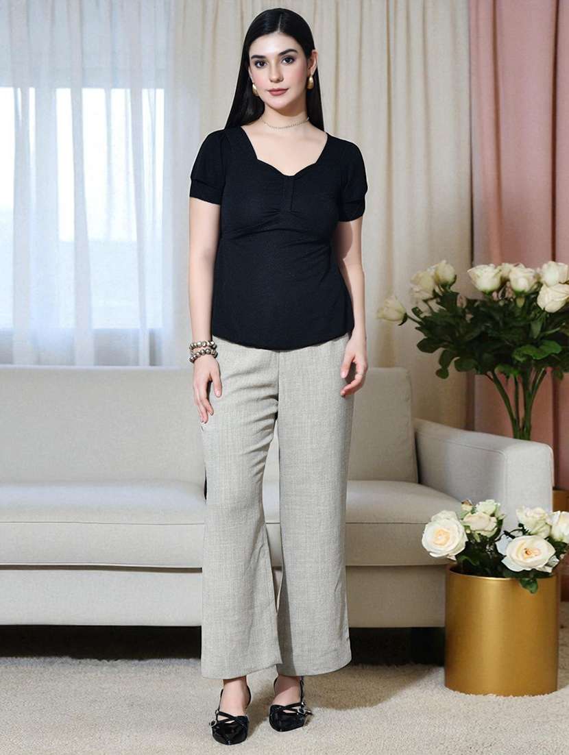 Women Solid Short Sleeves A-line Top - 22702823 -  Standard Image - 5