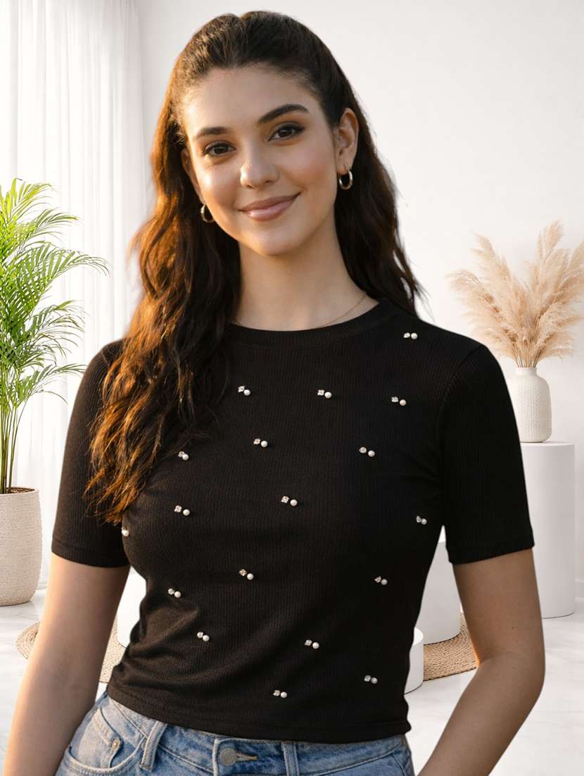 Women Embellished Short Sleeves Regular Top - 22702830 -  Standard Image - 3