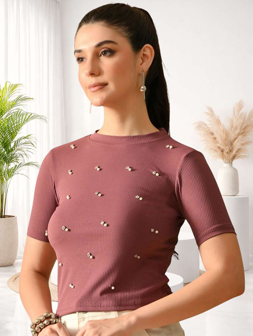 Women Embellished Short Sleeves Regular Top - 22702831 -  Standard Image - 3