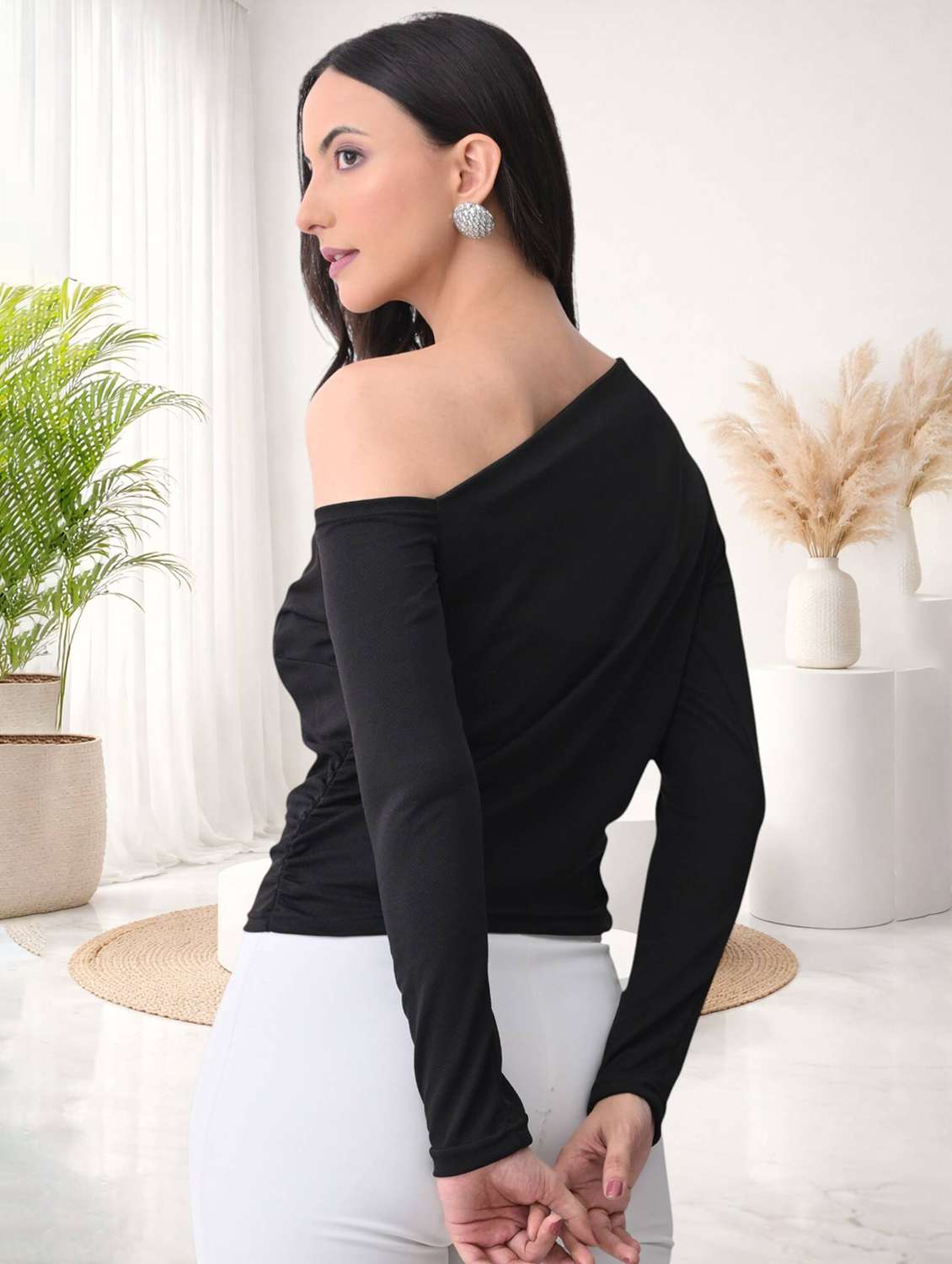 Women Solid Asymmetric Neck Regular Top - 22702839 -  Standard Image - 3