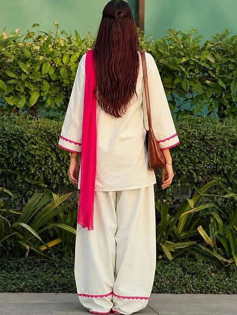 Women Solid Long Sleeves Kurta Farshi Salwar Set With Dupatta - 22702918 -  Standard Image - 5