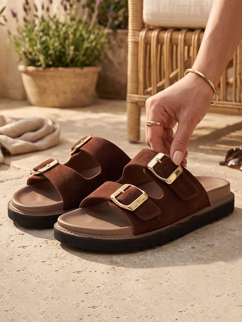 women solid slip on slides