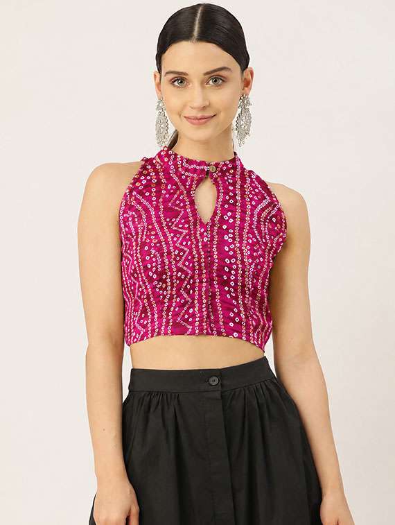 women printed sleeveless regular blouse