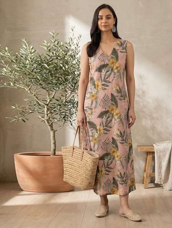 women printed sleeveless a-line dress