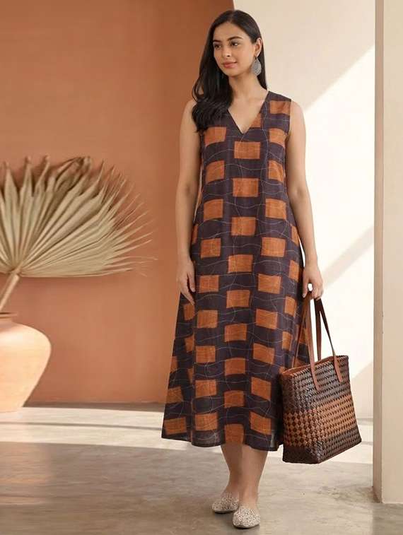 women printed sleeveless a-line dress