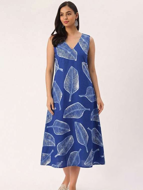women printed sleeveless a-line dress