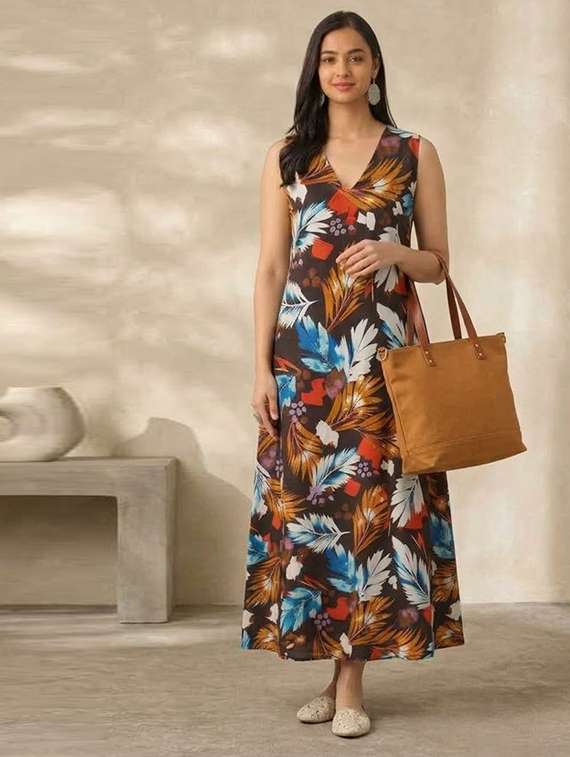 women printed sleeveless a-line dress