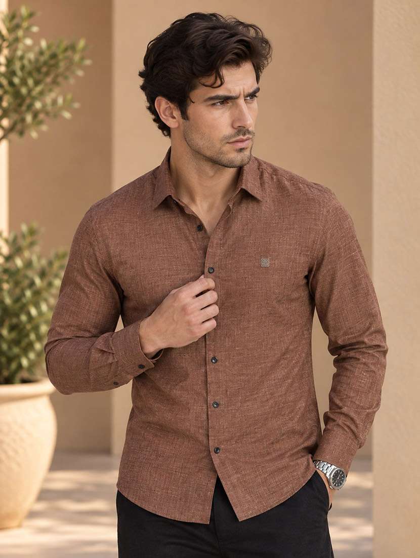 men textured long sleeve regular fit casual shirt