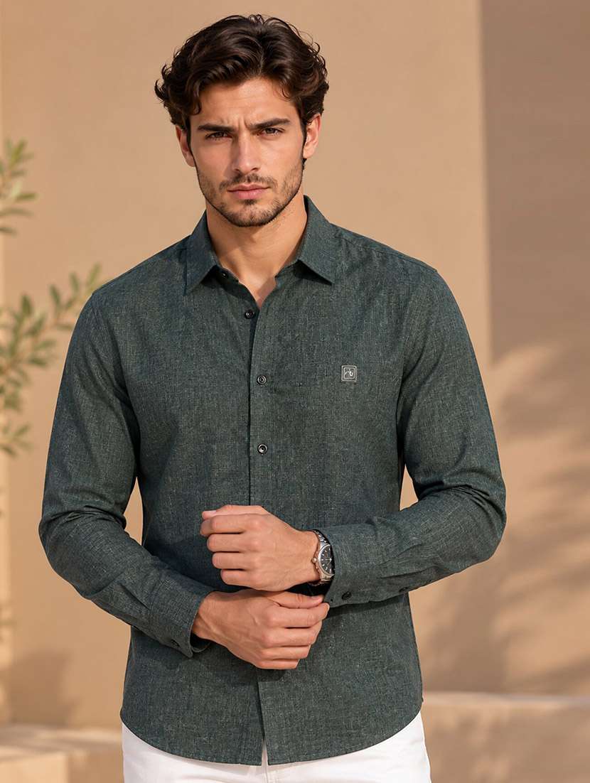 men textured long sleeve regular fit casual shirt