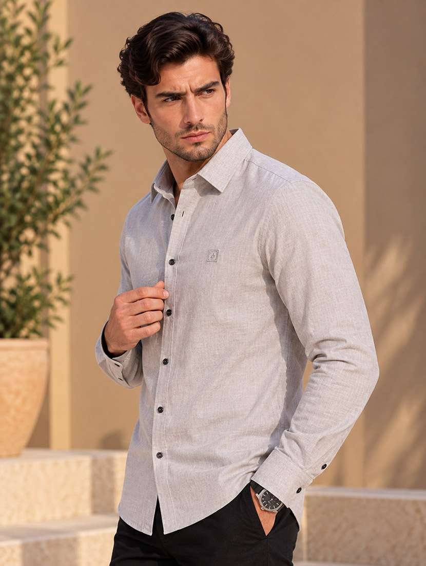 men textured long sleeve regular fit casual shirt