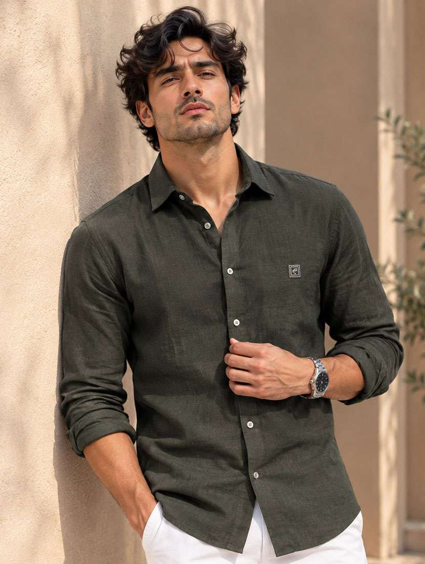 men textured long sleeve regular fit casual shirt