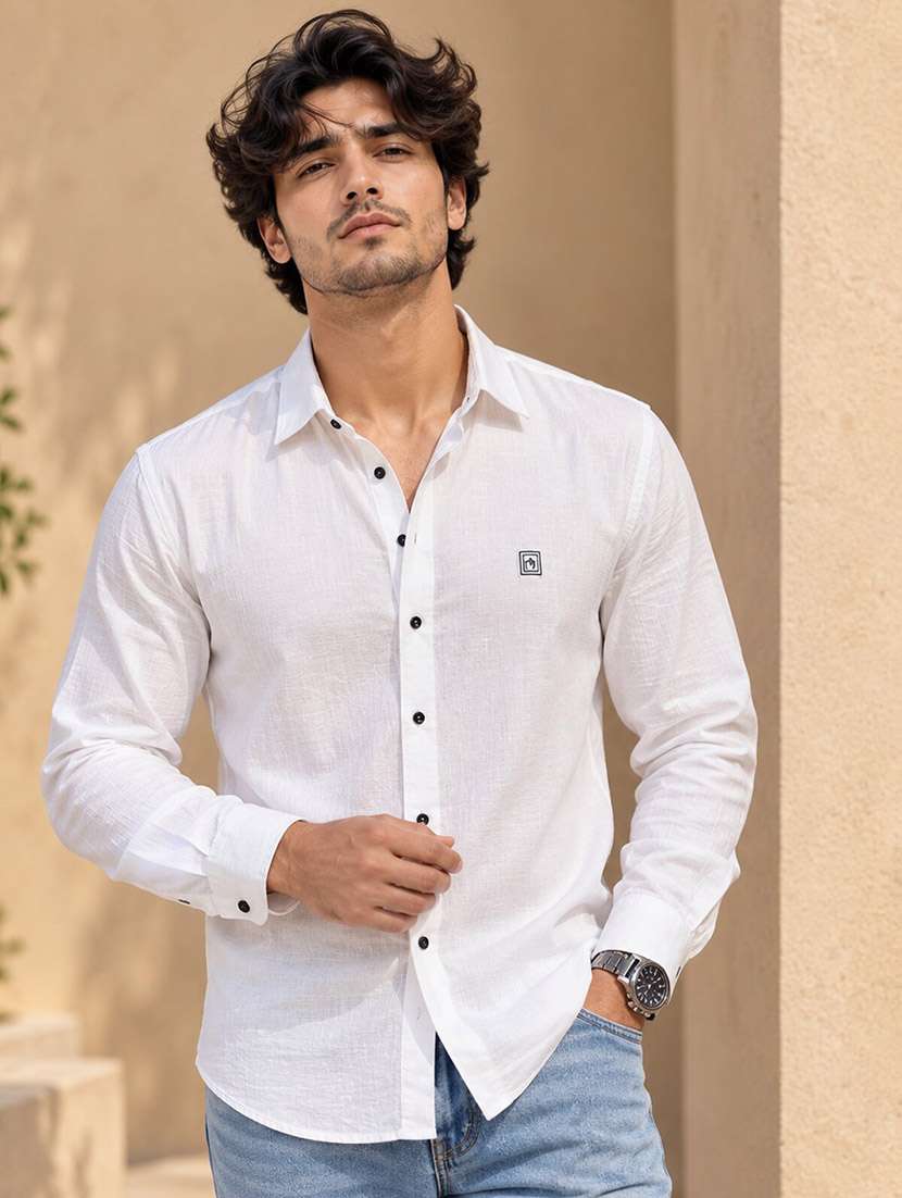 men textured long sleeve regular fit casual shirt