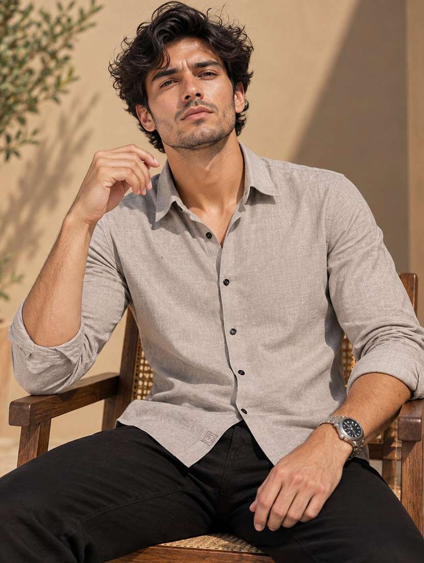 men textured long sleeve regular fit casual shirt