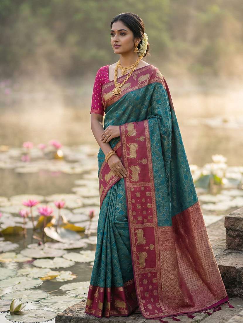 women self design banarasi saree with blouse