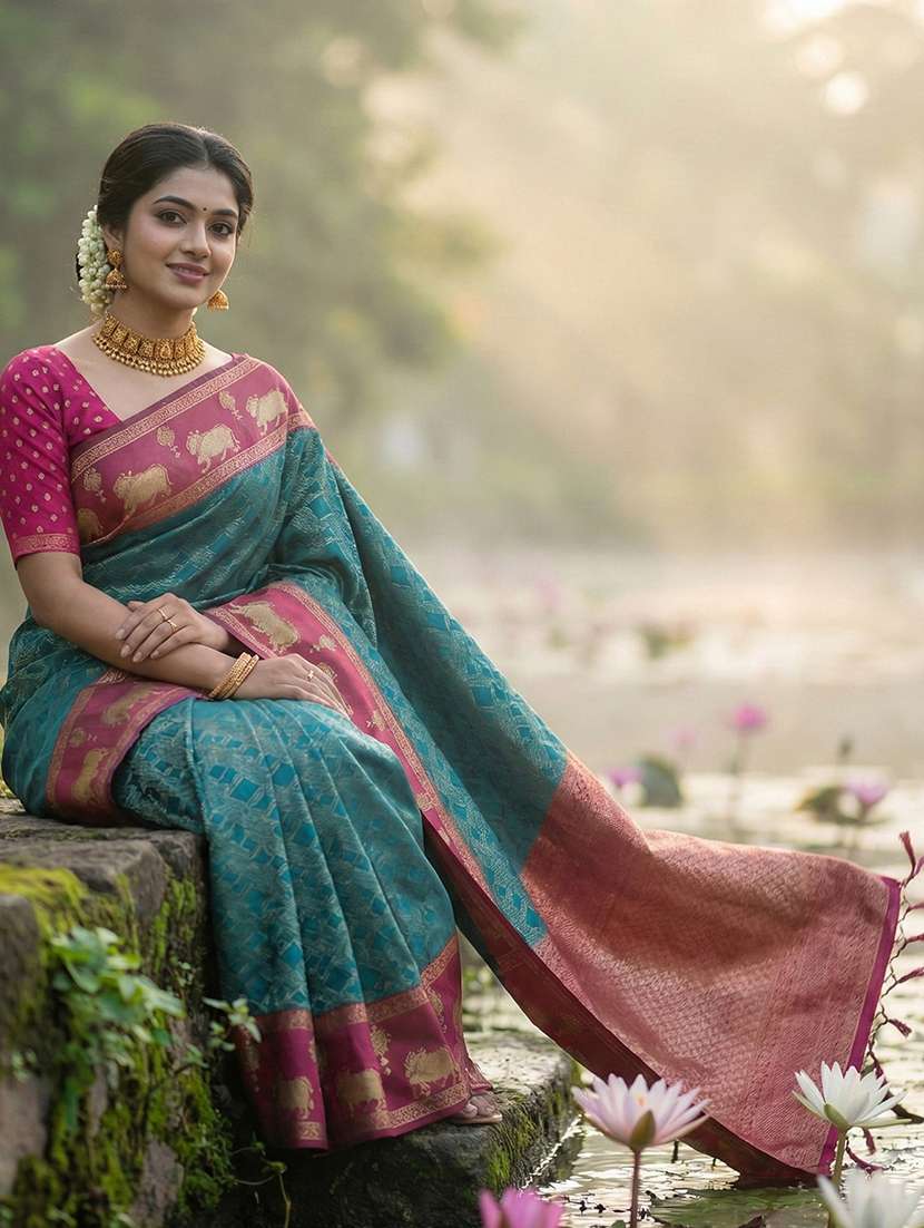 Women Self Design Banarasi Saree With Blouse - 22703373 -  Standard Image - 3