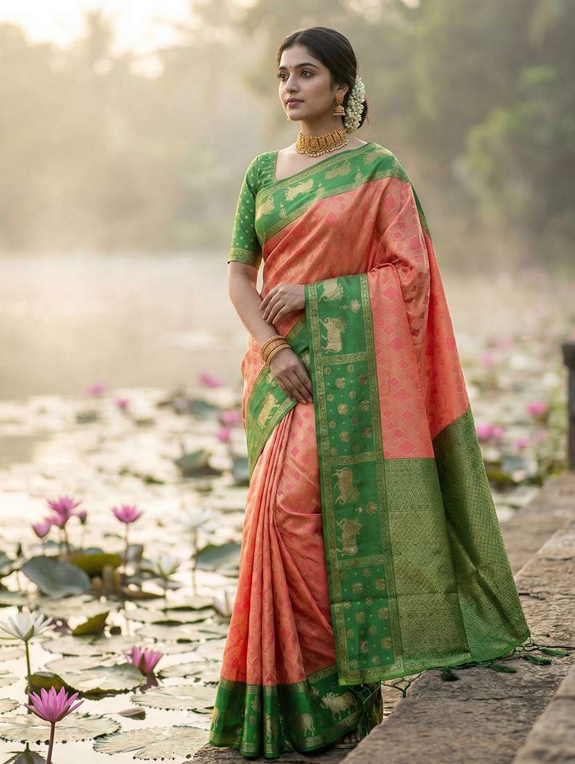 women self design banarasi saree with blouse