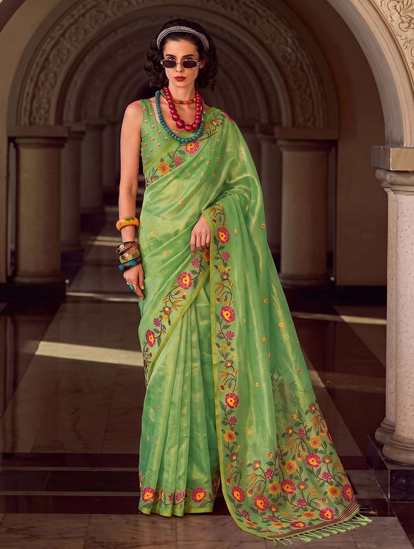 women self design tissue silk saree with blouse