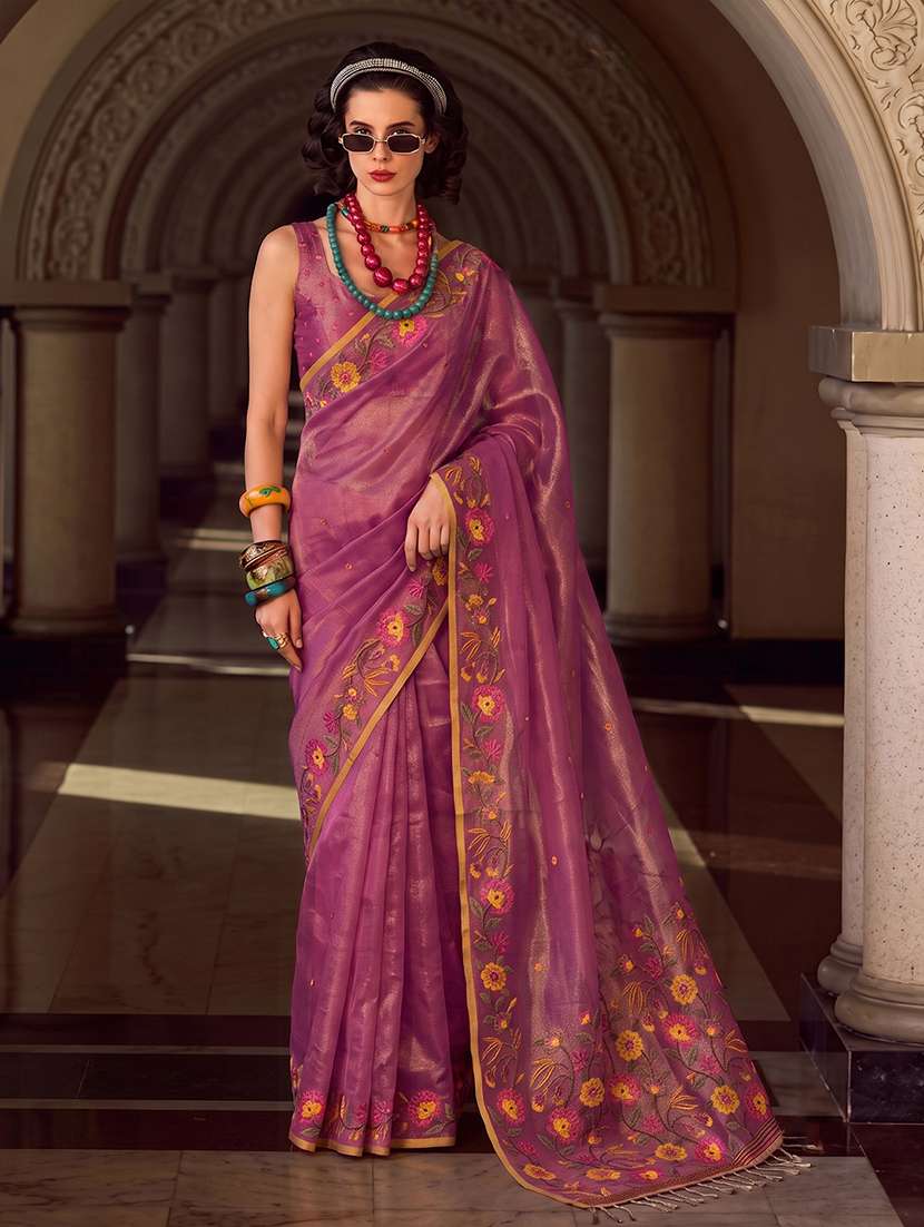 women self design tissue silk saree with blouse
