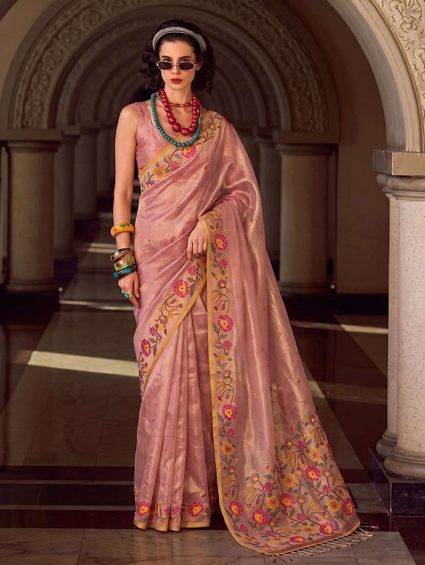 women self design tissue silk saree with blouse