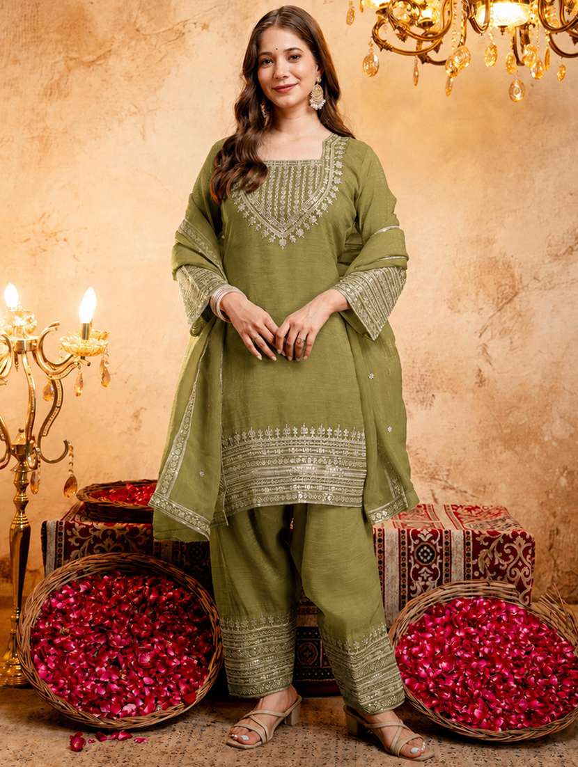 Women Embroidered Long Sleeves Kurta Salwar Set With Dupatta - 22703588 -  Standard Image - 3