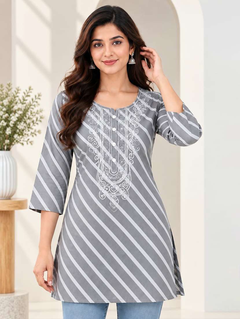 women embroidered three quarter sleeve straight kurti
