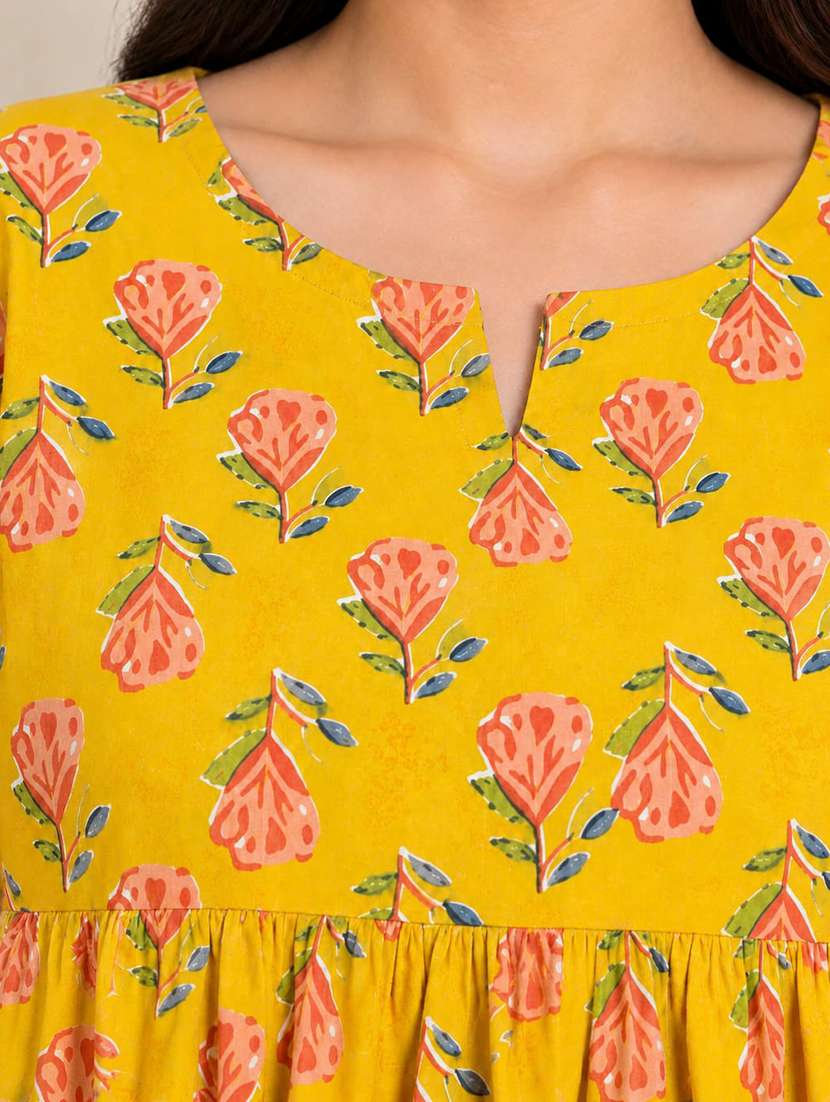 Women Printed Three Quarter Sleeves Flared Kurti - 22704448 -  Standard Image - 3