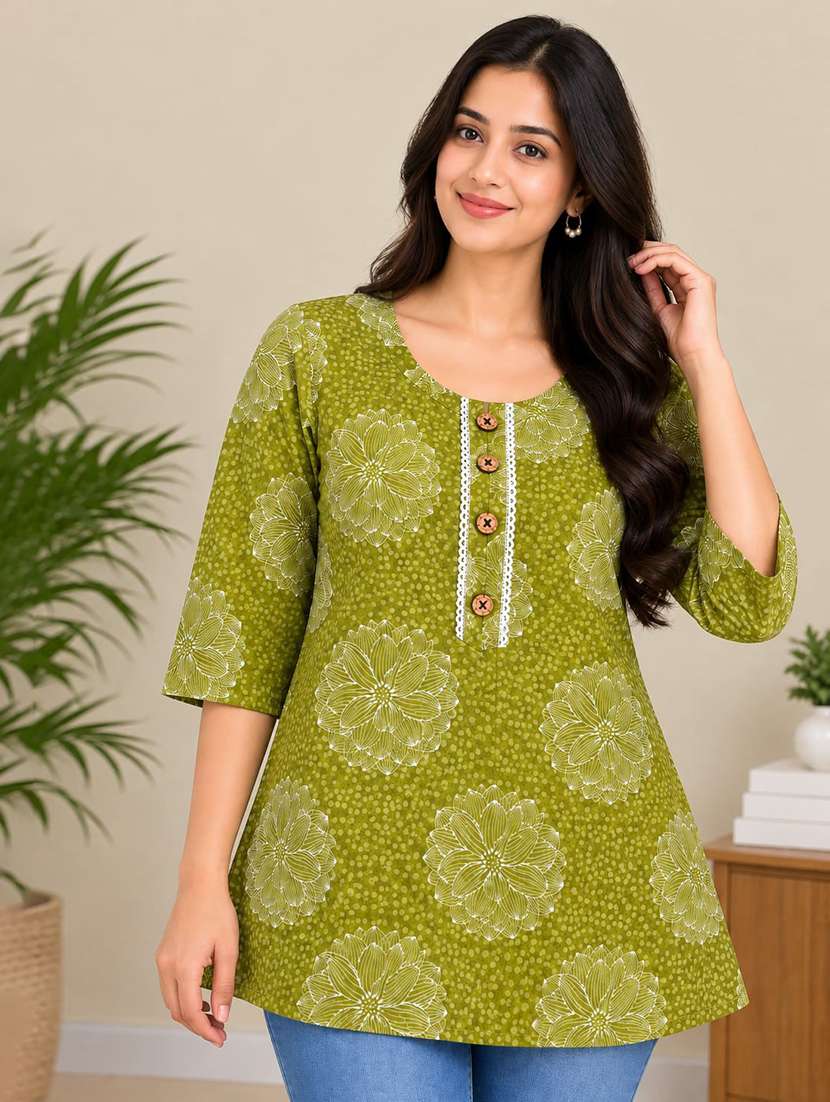 women printed three quarter sleeves straight kurti