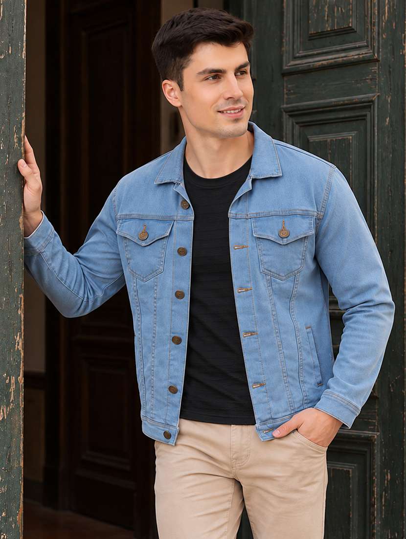 men solid long sleeve regular fit denim jacket
