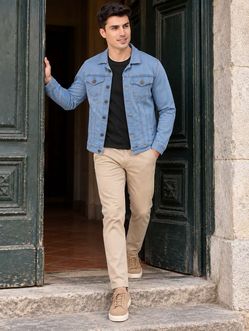Men Solid Long Sleeve Regular Fit Denim Jacket - 22704462 -  Standard Image - 3