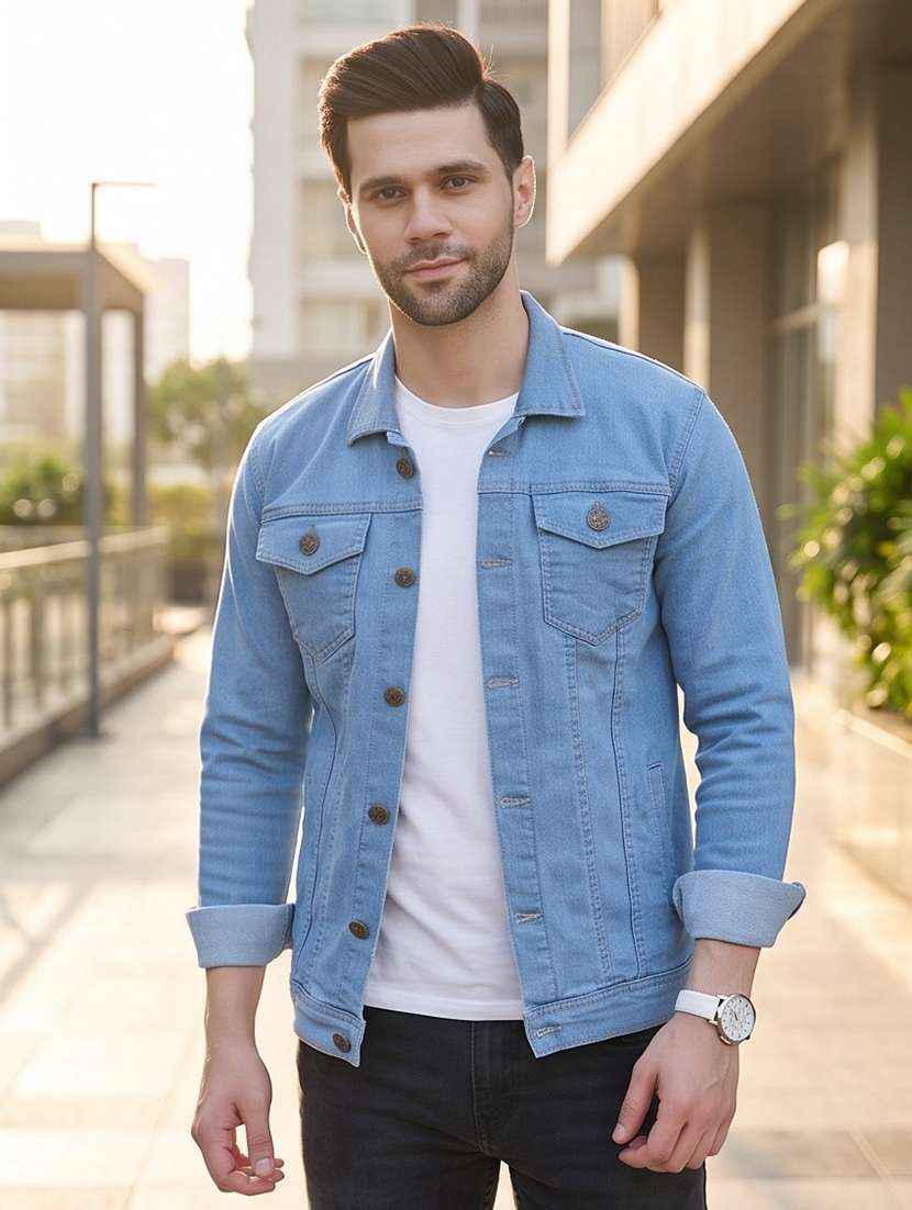 men solid long sleeve regular fit denim jacket