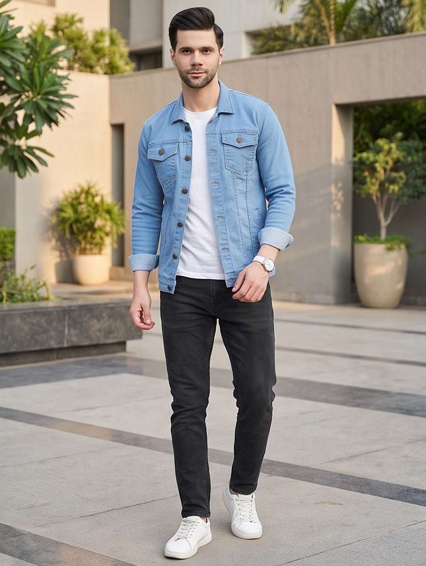 Men Solid Long Sleeve Regular Fit Denim Jacket - 22704469 -  Standard Image - 3