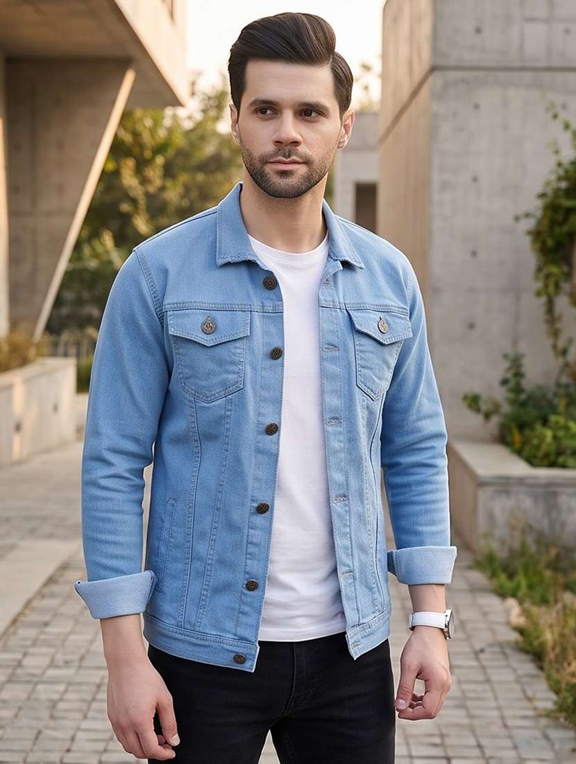 men solid long sleeve regular fit denim jacket
