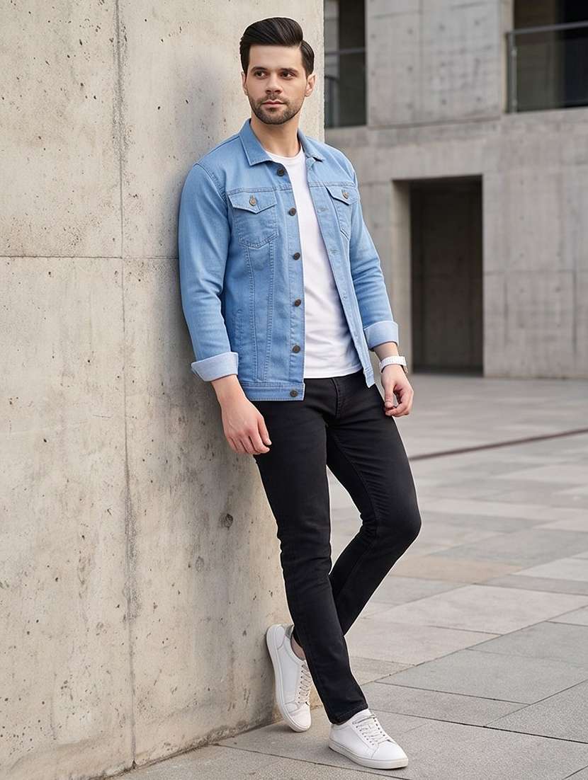 Men Solid Long Sleeve Regular Fit Denim Jacket - 22704470 -  Standard Image - 3