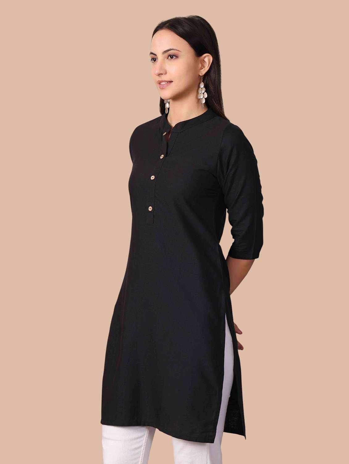 Women Solid Three Quarter Sleeves Straight Kurti - 22704484 -  Standard Image - 3