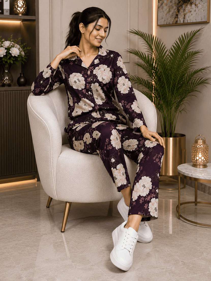 women printed long sleeves ethnic co-ord set