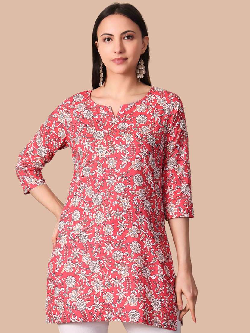 women printed three quarter sleeves straight kurti