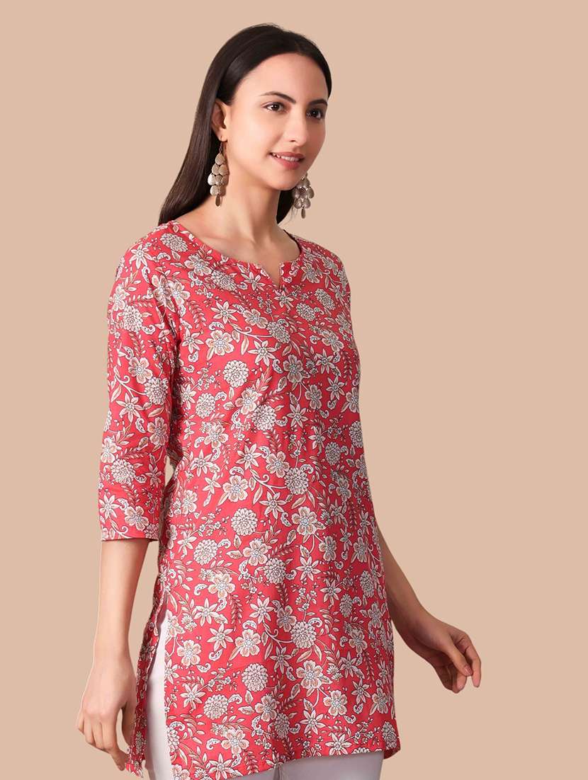 Women Printed Three Quarter Sleeves Straight Kurti - 22704639 -  Standard Image - 3