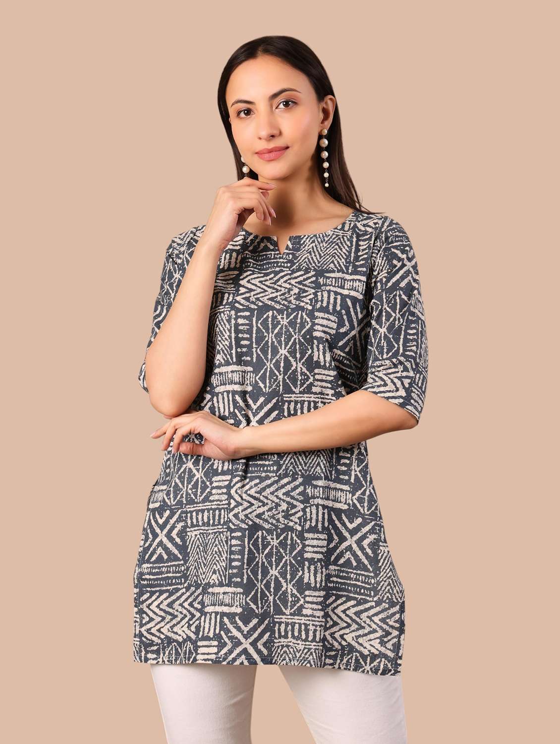 women printed three quarter sleeves straight kurti