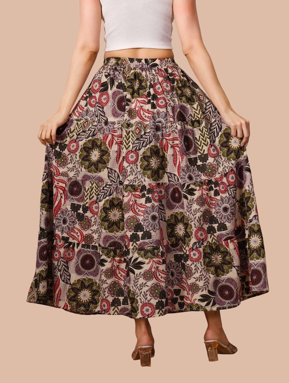 Women Printed Mid Rise Flared Skirt - 22704652 -  Standard Image - 3