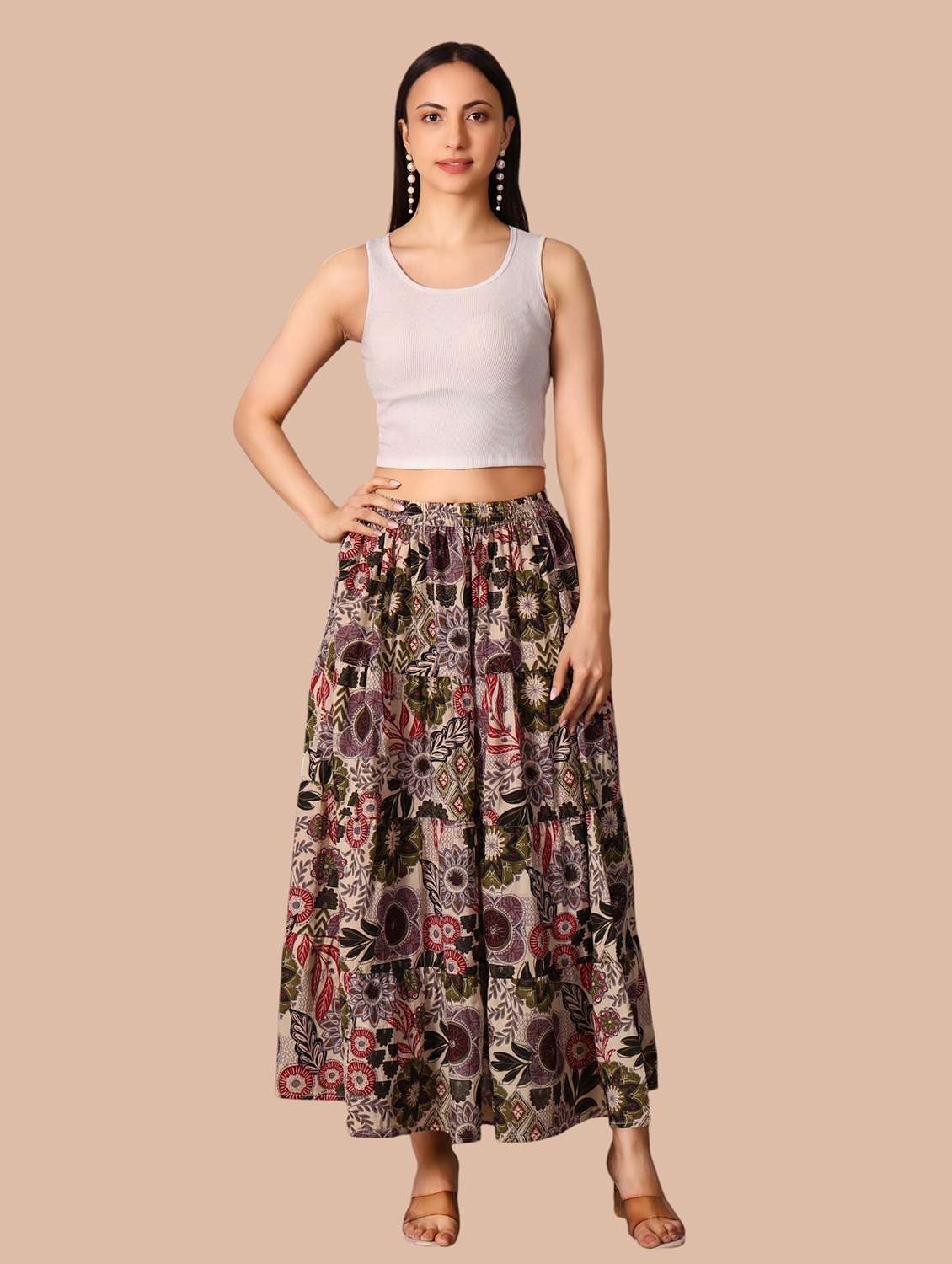 Women Printed Mid Rise Flared Skirt - 22704652 -  Standard Image - 5