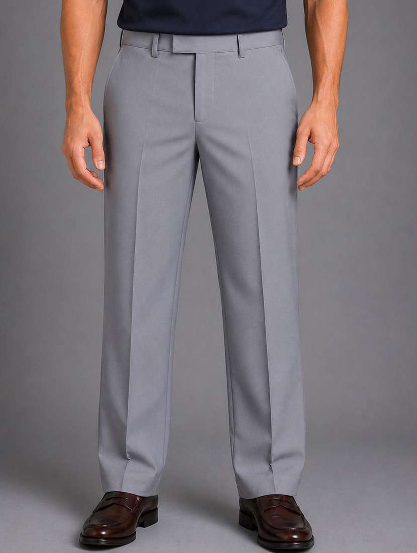 men solid mid rise straight fit formal trouser