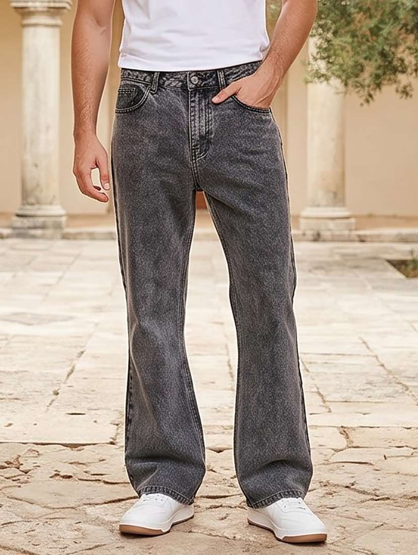 men washed mid rise full length bootcut jeans