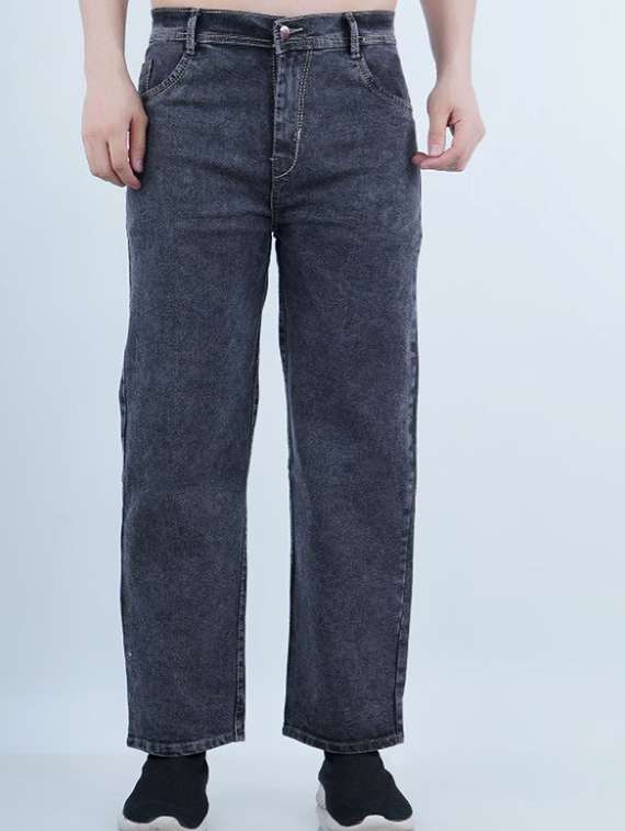 men washed mid rise full length straight jeans