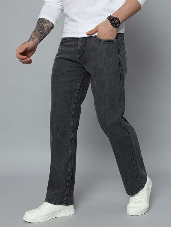 men plain mid rise full length straight jeans