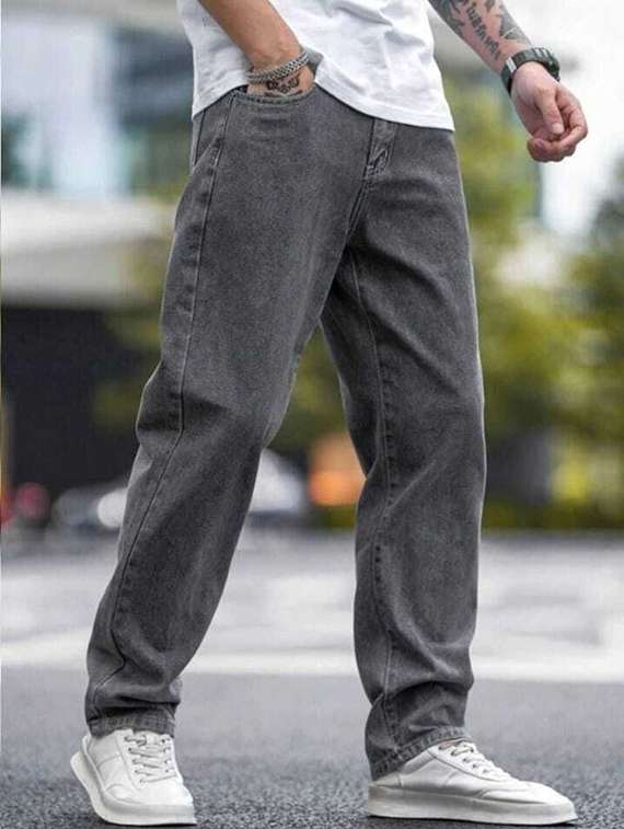 men washed mid rise full length relaxed fit jeans